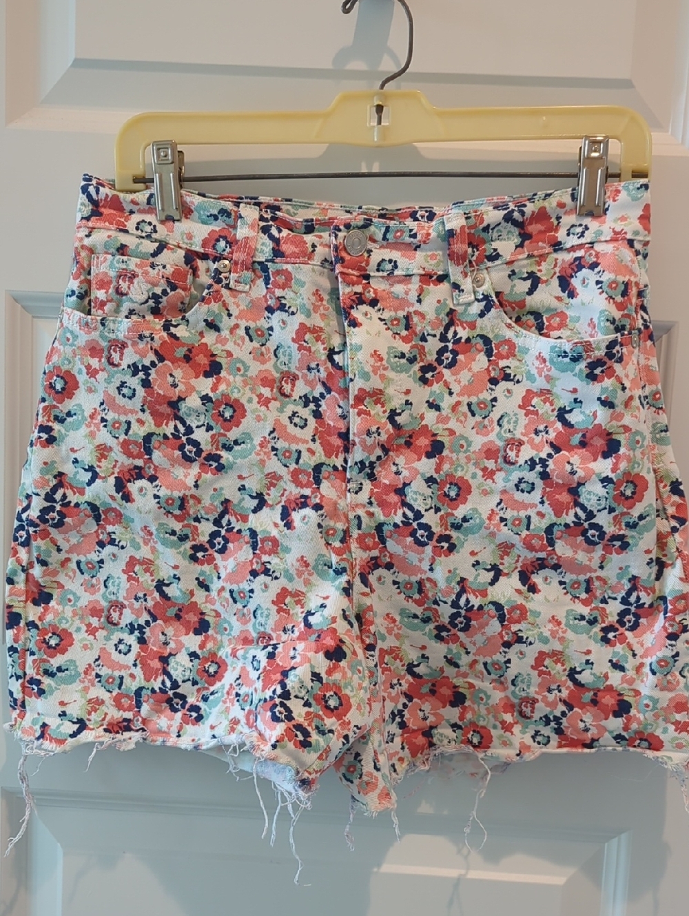 Gloria Vanderbilt Amanda Floral Denim Cutoff Shorts - Coral, Navy & Mint